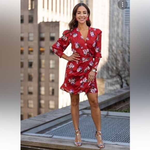 NWT WAYF Red Roses Ruffle Wrap Mini Dress XS - Picture 1 of 15